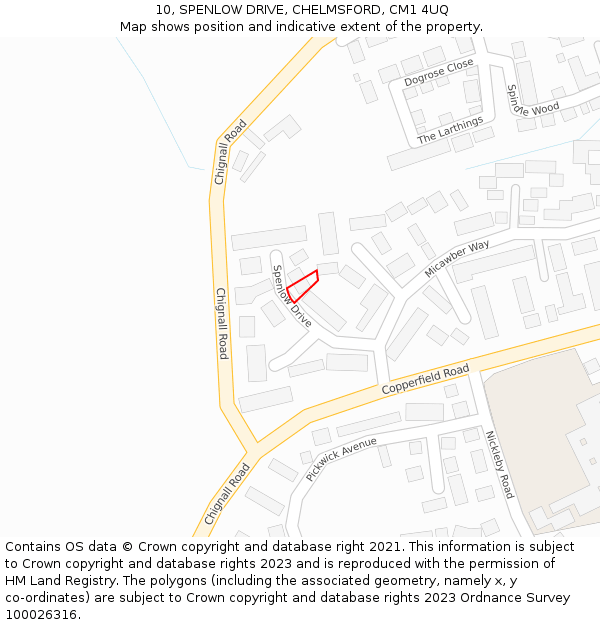 10, SPENLOW DRIVE, CHELMSFORD, CM1 4UQ: Location map and indicative extent of plot