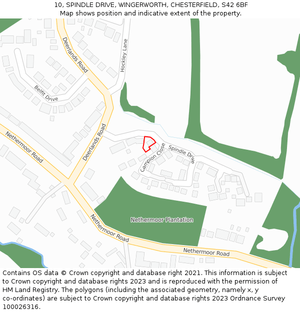 10, SPINDLE DRIVE, WINGERWORTH, CHESTERFIELD, S42 6BF: Location map and indicative extent of plot