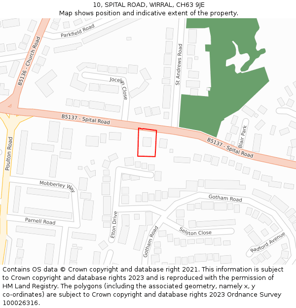 10, SPITAL ROAD, WIRRAL, CH63 9JE: Location map and indicative extent of plot