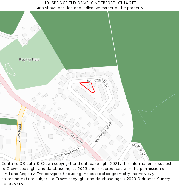 10, SPRINGFIELD DRIVE, CINDERFORD, GL14 2TE: Location map and indicative extent of plot