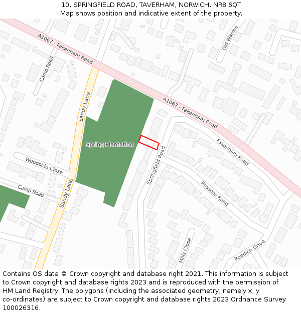 10, SPRINGFIELD ROAD, TAVERHAM, NORWICH, NR8 6QT: Location map and indicative extent of plot