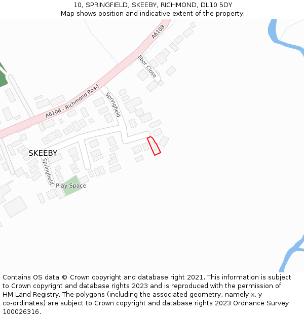 10, SPRINGFIELD, SKEEBY, RICHMOND, DL10 5DY: Location map and indicative extent of plot