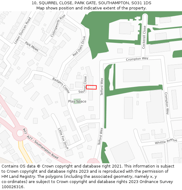 10, SQUIRREL CLOSE, PARK GATE, SOUTHAMPTON, SO31 1DS: Location map and indicative extent of plot