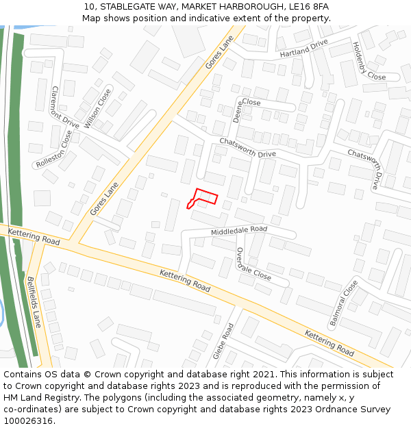 10, STABLEGATE WAY, MARKET HARBOROUGH, LE16 8FA: Location map and indicative extent of plot