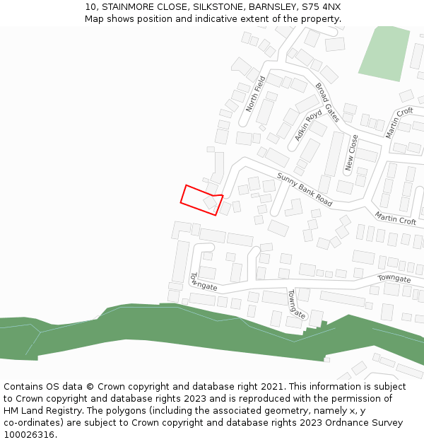 10, STAINMORE CLOSE, SILKSTONE, BARNSLEY, S75 4NX: Location map and indicative extent of plot