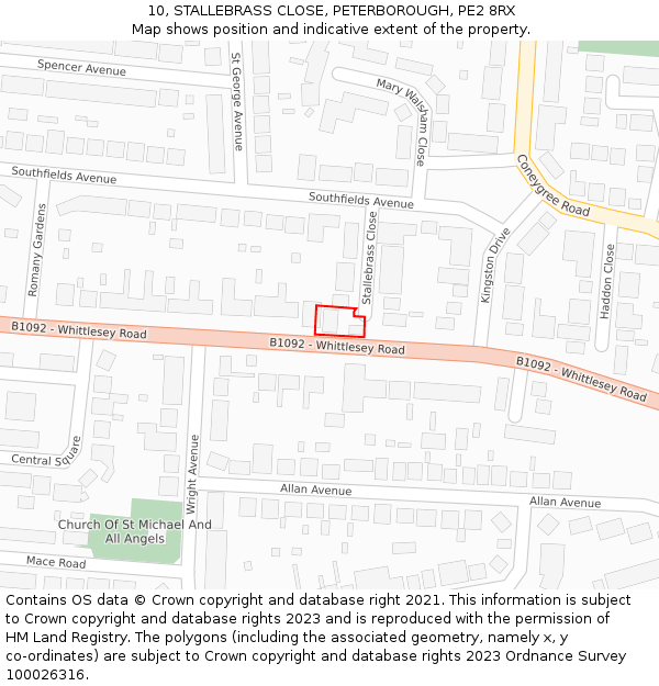 10, STALLEBRASS CLOSE, PETERBOROUGH, PE2 8RX: Location map and indicative extent of plot