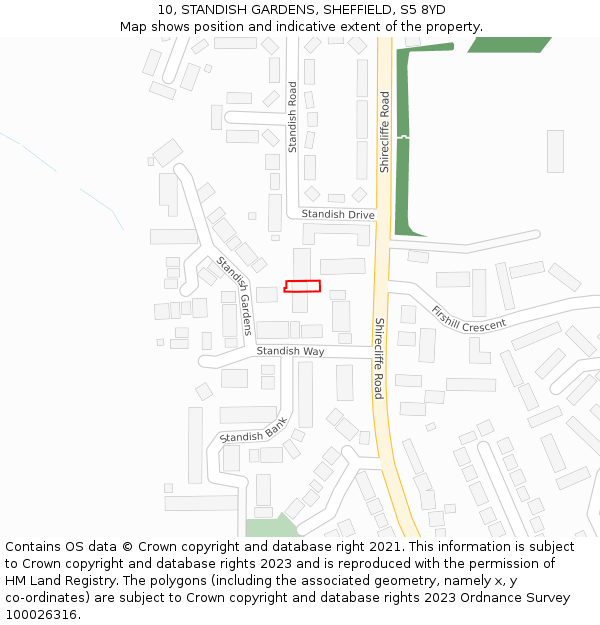 10, STANDISH GARDENS, SHEFFIELD, S5 8YD: Location map and indicative extent of plot