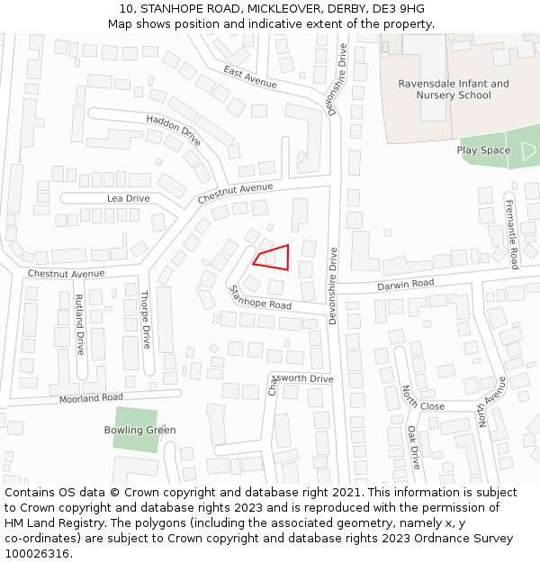 10, STANHOPE ROAD, MICKLEOVER, DERBY, DE3 9HG: Location map and indicative extent of plot
