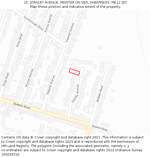 10, STANLEY AVENUE, MINSTER ON SEA, SHEERNESS, ME12 2EY: Location map and indicative extent of plot