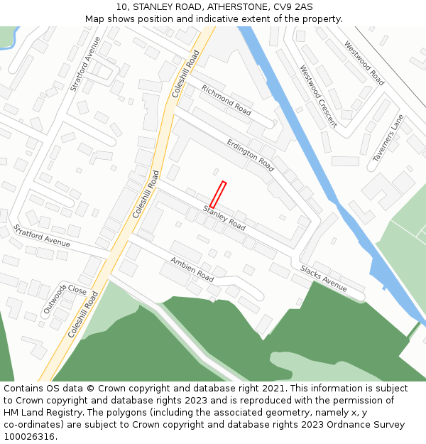 10, STANLEY ROAD, ATHERSTONE, CV9 2AS: Location map and indicative extent of plot