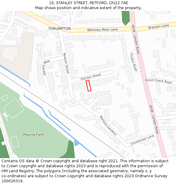 10, STANLEY STREET, RETFORD, DN22 7AE: Location map and indicative extent of plot