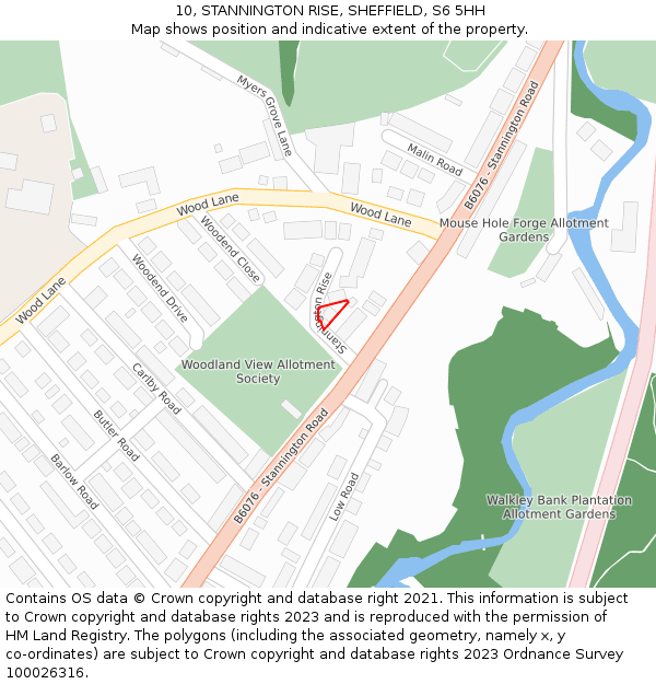 10, STANNINGTON RISE, SHEFFIELD, S6 5HH: Location map and indicative extent of plot