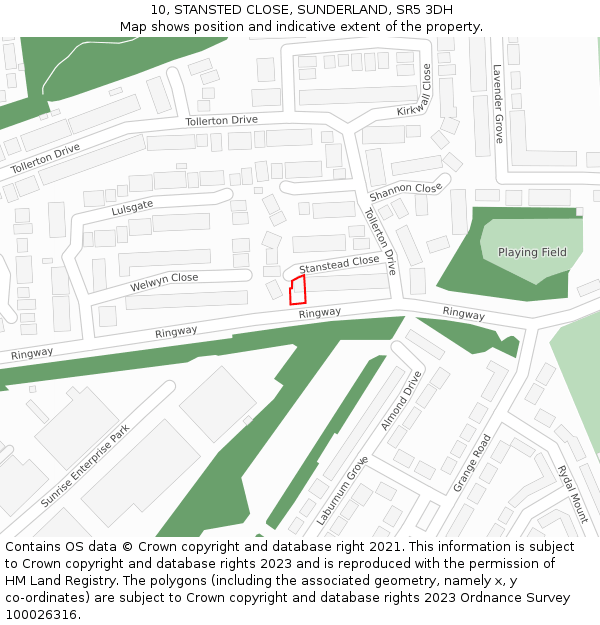 10, STANSTED CLOSE, SUNDERLAND, SR5 3DH: Location map and indicative extent of plot