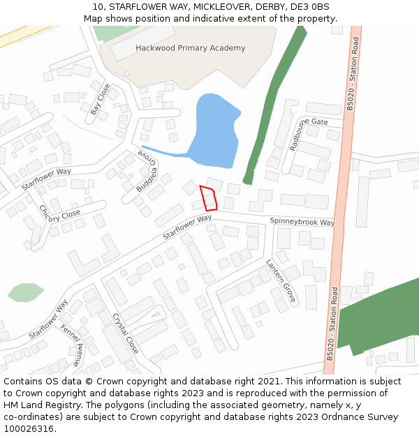 10, STARFLOWER WAY, MICKLEOVER, DERBY, DE3 0BS: Location map and indicative extent of plot