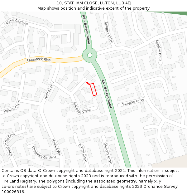 10, STATHAM CLOSE, LUTON, LU3 4EJ: Location map and indicative extent of plot