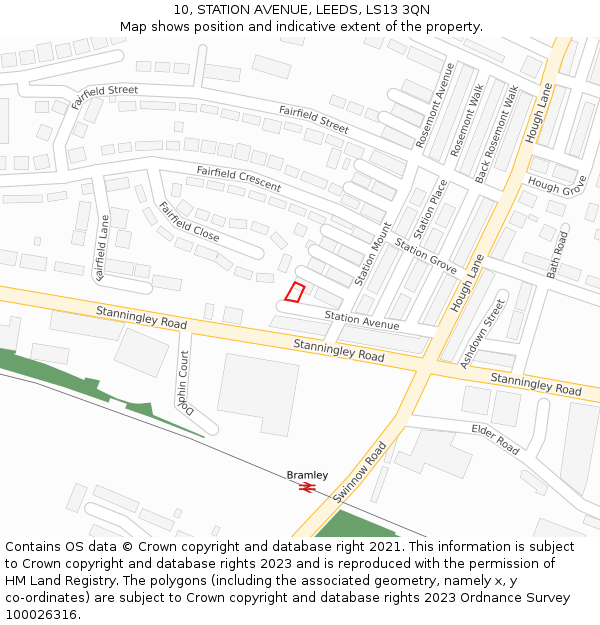 10, STATION AVENUE, LEEDS, LS13 3QN: Location map and indicative extent of plot