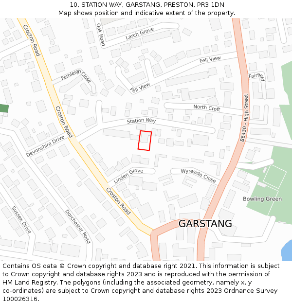 10, STATION WAY, GARSTANG, PRESTON, PR3 1DN: Location map and indicative extent of plot