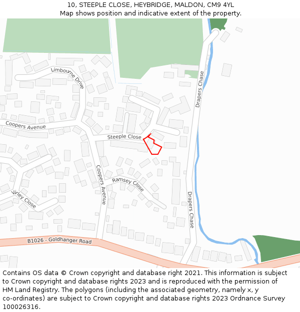 10, STEEPLE CLOSE, HEYBRIDGE, MALDON, CM9 4YL: Location map and indicative extent of plot