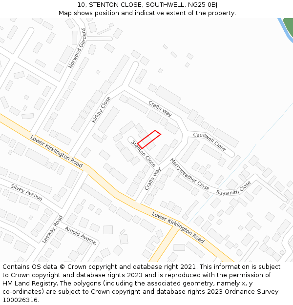 10, STENTON CLOSE, SOUTHWELL, NG25 0BJ: Location map and indicative extent of plot