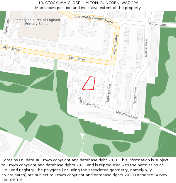 10, STOCKHAM CLOSE, HALTON, RUNCORN, WA7 2PA: Location map and indicative extent of plot