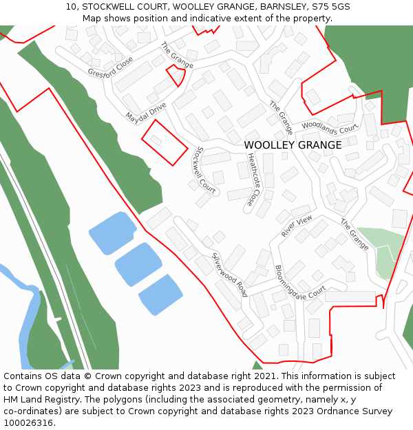 10, STOCKWELL COURT, WOOLLEY GRANGE, BARNSLEY, S75 5GS: Location map and indicative extent of plot
