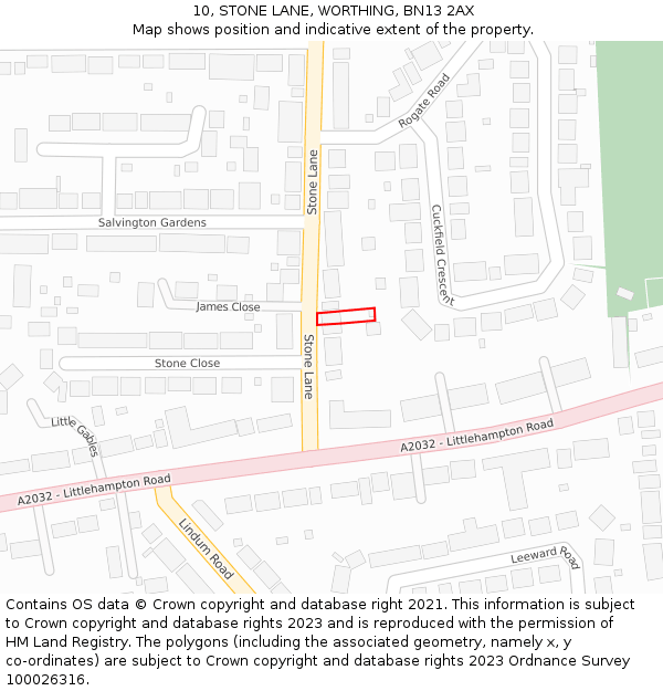 10, STONE LANE, WORTHING, BN13 2AX: Location map and indicative extent of plot
