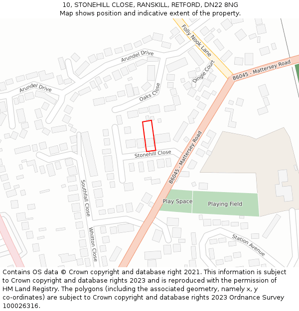 10, STONEHILL CLOSE, RANSKILL, RETFORD, DN22 8NG: Location map and indicative extent of plot