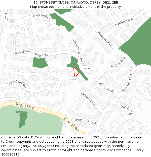 10, STONESBY CLOSE, OAKWOOD, DERBY, DE21 2EB: Location map and indicative extent of plot