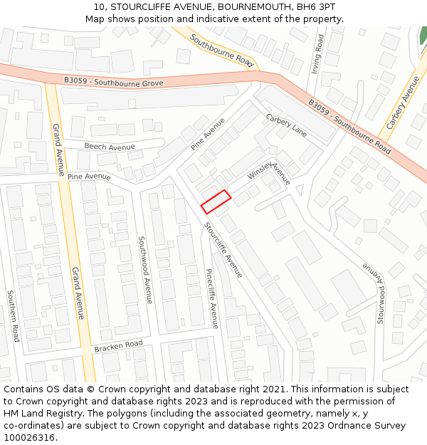 10, STOURCLIFFE AVENUE, BOURNEMOUTH, BH6 3PT: Location map and indicative extent of plot