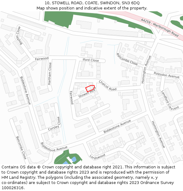 10, STOWELL ROAD, COATE, SWINDON, SN3 6DQ: Location map and indicative extent of plot