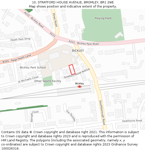 10, STRATFORD HOUSE AVENUE, BROMLEY, BR1 2WE: Location map and indicative extent of plot