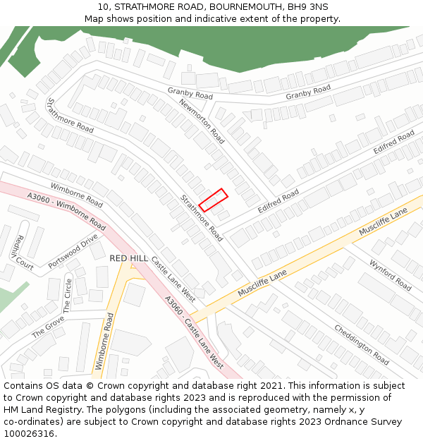 10, STRATHMORE ROAD, BOURNEMOUTH, BH9 3NS: Location map and indicative extent of plot