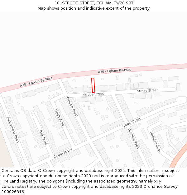 10, STRODE STREET, EGHAM, TW20 9BT: Location map and indicative extent of plot