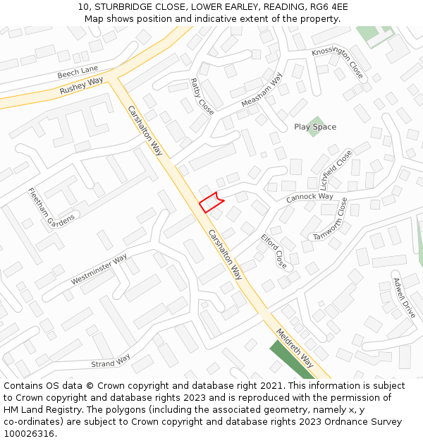 10, STURBRIDGE CLOSE, LOWER EARLEY, READING, RG6 4EE: Location map and indicative extent of plot
