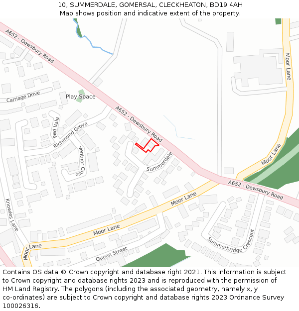 10, SUMMERDALE, GOMERSAL, CLECKHEATON, BD19 4AH: Location map and indicative extent of plot
