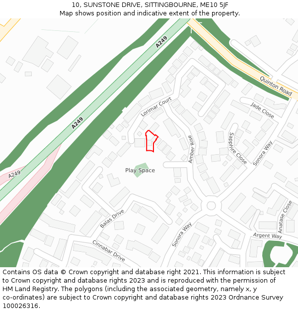 10, SUNSTONE DRIVE, SITTINGBOURNE, ME10 5JF: Location map and indicative extent of plot