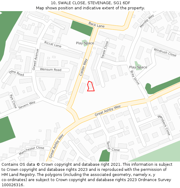 10, SWALE CLOSE, STEVENAGE, SG1 6DF: Location map and indicative extent of plot