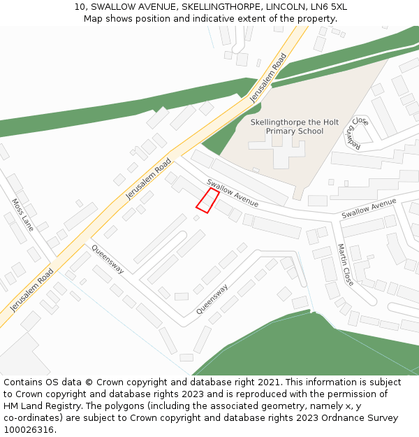 10, SWALLOW AVENUE, SKELLINGTHORPE, LINCOLN, LN6 5XL: Location map and indicative extent of plot