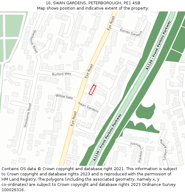 10, SWAN GARDENS, PETERBOROUGH, PE1 4SB: Location map and indicative extent of plot