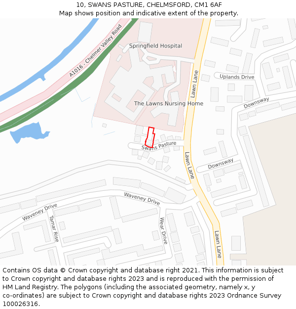 10, SWANS PASTURE, CHELMSFORD, CM1 6AF: Location map and indicative extent of plot