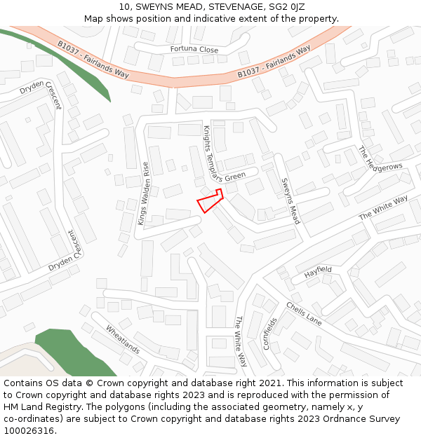 10, SWEYNS MEAD, STEVENAGE, SG2 0JZ: Location map and indicative extent of plot
