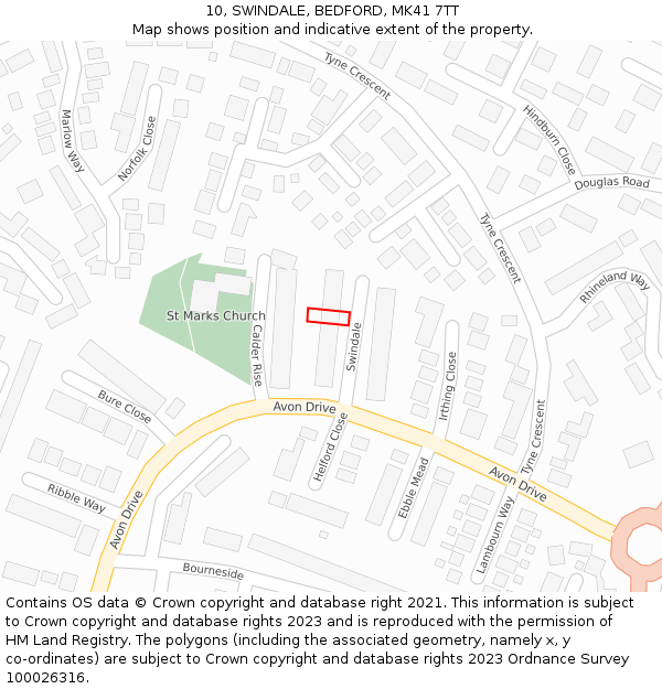 10, SWINDALE, BEDFORD, MK41 7TT: Location map and indicative extent of plot