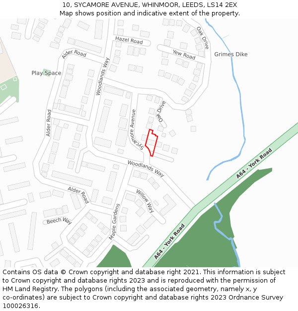 10, SYCAMORE AVENUE, WHINMOOR, LEEDS, LS14 2EX: Location map and indicative extent of plot