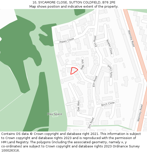 10, SYCAMORE CLOSE, SUTTON COLDFIELD, B76 2PE: Location map and indicative extent of plot