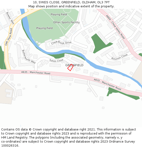 10, SYKES CLOSE, GREENFIELD, OLDHAM, OL3 7PT: Location map and indicative extent of plot