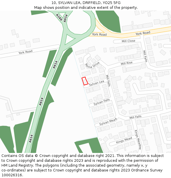 10, SYLVAN LEA, DRIFFIELD, YO25 5FG: Location map and indicative extent of plot