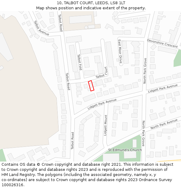 10, TALBOT COURT, LEEDS, LS8 1LT: Location map and indicative extent of plot