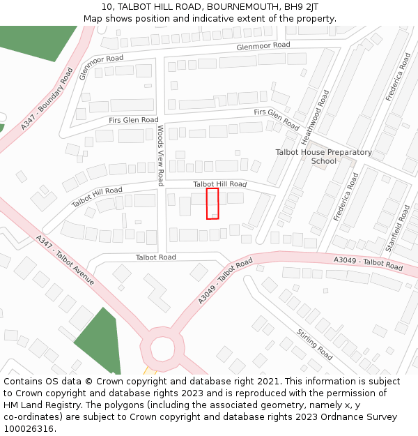10, TALBOT HILL ROAD, BOURNEMOUTH, BH9 2JT: Location map and indicative extent of plot