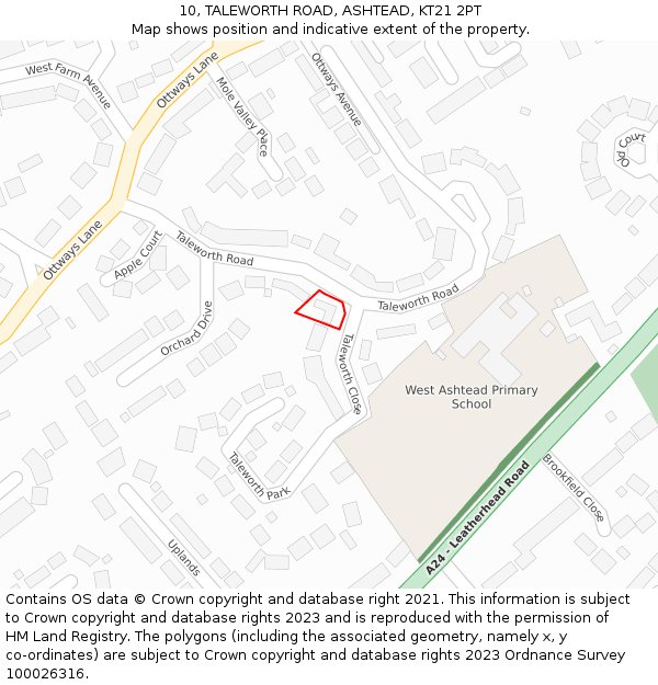 10, TALEWORTH ROAD, ASHTEAD, KT21 2PT: Location map and indicative extent of plot