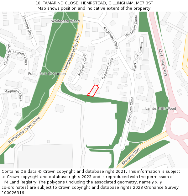 10, TAMARIND CLOSE, HEMPSTEAD, GILLINGHAM, ME7 3ST: Location map and indicative extent of plot